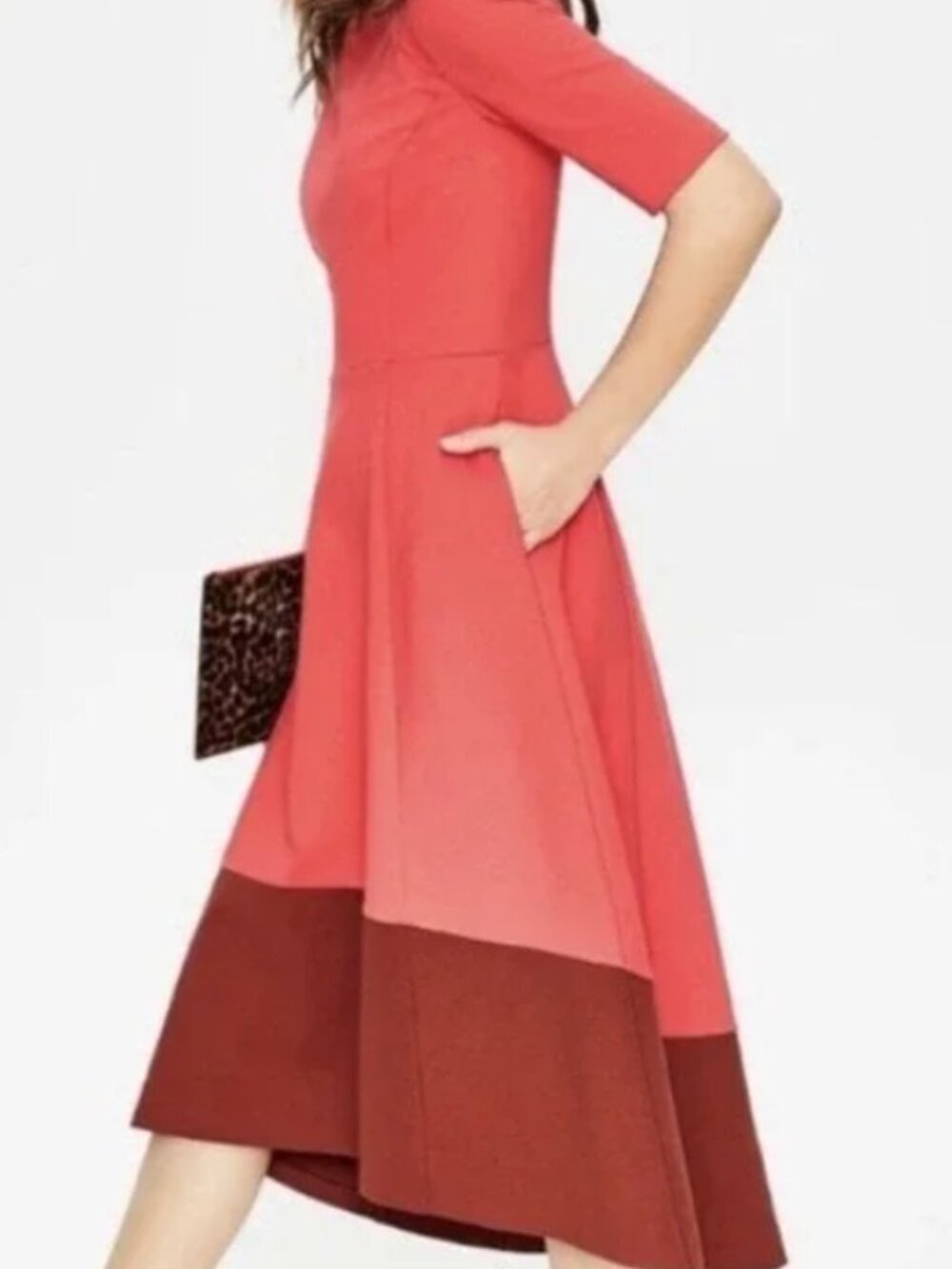 Boden Red Midi Dress Fit Flare Colorblock A-line Elegant Chic Pockets Size 6R